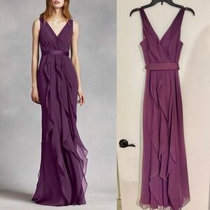 White by Vera Wang ruffled SURPLICE bodice Wine Purple Plum Dress mother bride